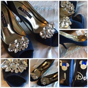 Navy Nina Wedding Heels with Rhinestone Clip